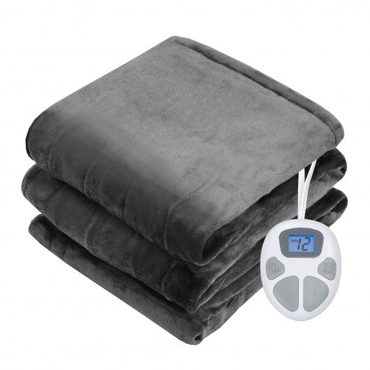 62 x 84 Inch Flannel Heated Electric Blanket with 10 Heating Levels-Gray - Color: Gray