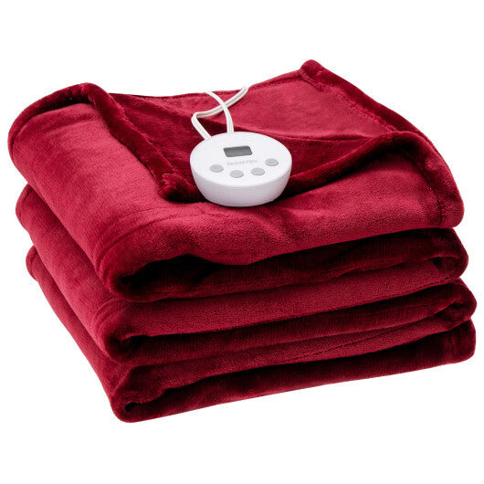 62 x 84 Inch Twin Size Electric Heated Throw Blanket with Timer-Red - Color: Red