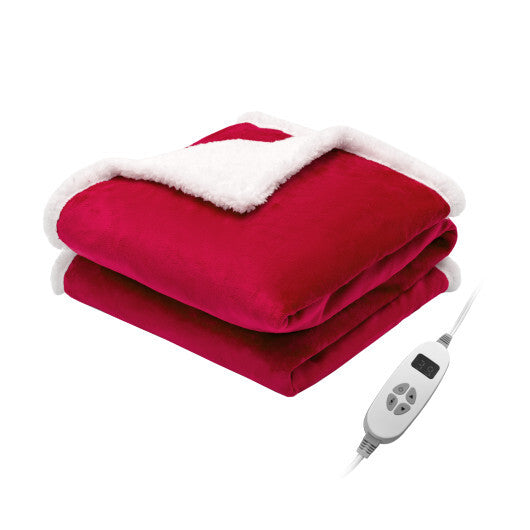 Electric Heated Blanket Throw Reversible Flannel and Sherpa Blanket-Red - Color: Red