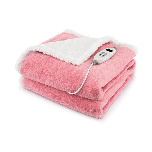 Electric Heated Blanket Throw with 10 Heat Settings-Pink