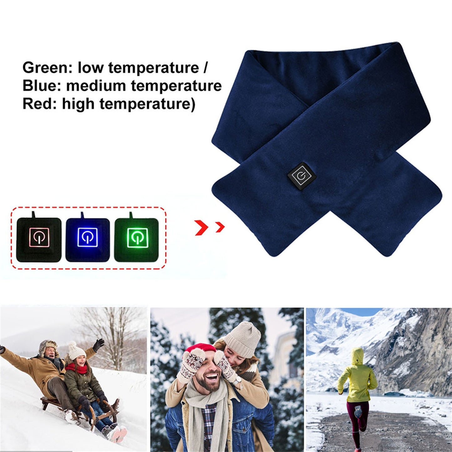 USB Electric Heating Scarf - Waterproof, Washable Neck Warmer with 3 Temperature Settings | Black Winter Wrap