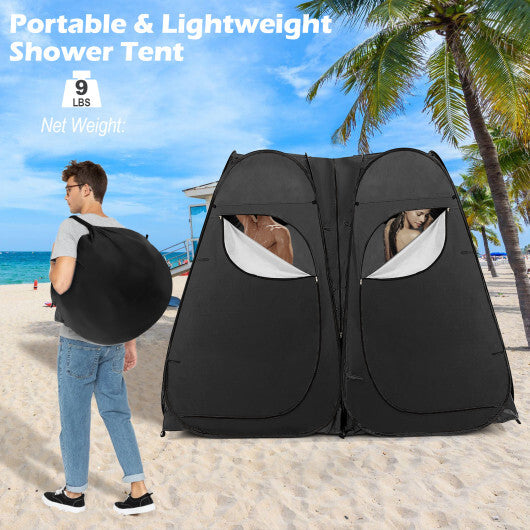 Oversized Pop Up Shower Tent with Window Floor and Storage Pocket-Black - Color: Black