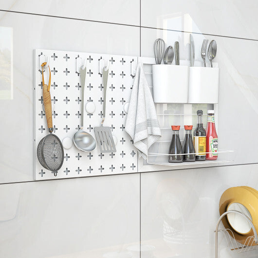 Pegboard Combination Kit Combination Wall Organizer with Magnets and Hooks - Color: White