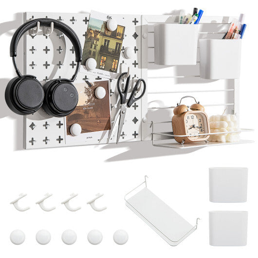 Pegboard Combination Kit Combination Wall Organizer with Magnets and Hooks - Color: White