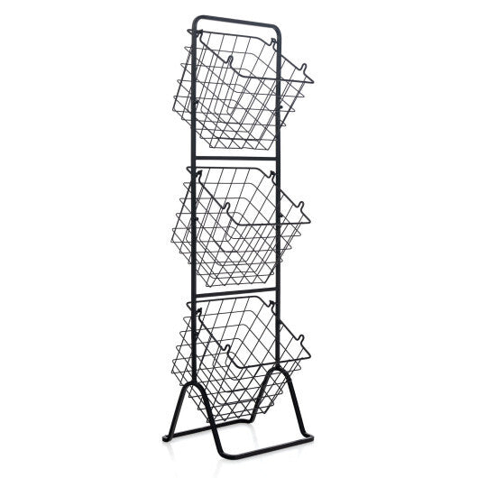 3-Tier Fruit Basket Stand with Adjustable Heights - Color: Black