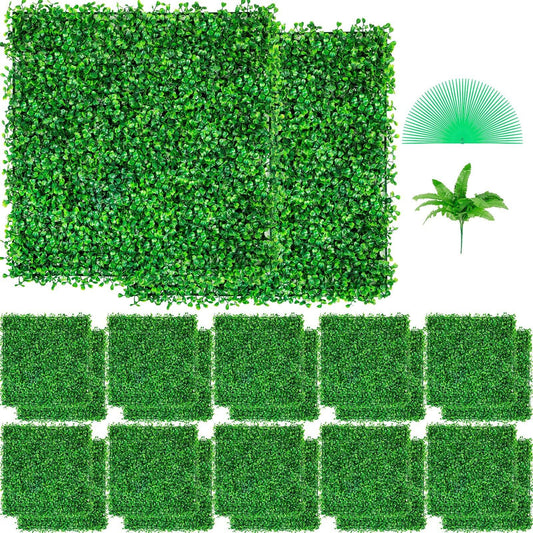 VEVOR Artificial Boxwood Panel UV 24pcs Boxwood Hedge Wall Panels Artificial Grass Backdrop Wall 10" X 10" 4 cm Green Grass Wall, Fake Hedge for Decor Privacy Fence Indoor, Outdoor Garden Backyard