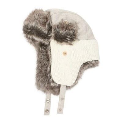 Urban Outfitters Wool & Faux Fur Trapper Aviator Hat – Grey & Cream Winter Warmth