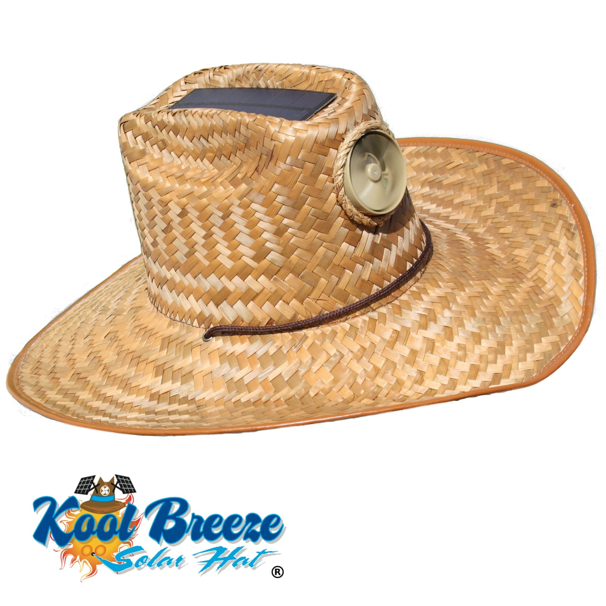 Wearing the Cowboy Straw hat with solar powered fan by Kool Breeze